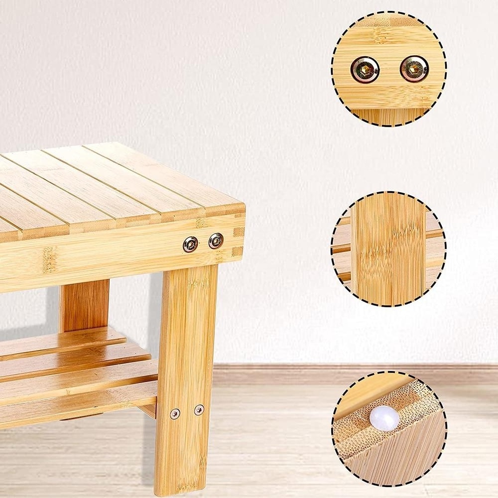 Wooden Bathroom Shower Stool Bench Foot Rest Stool Bamboo Step Stool for Kids, Adult