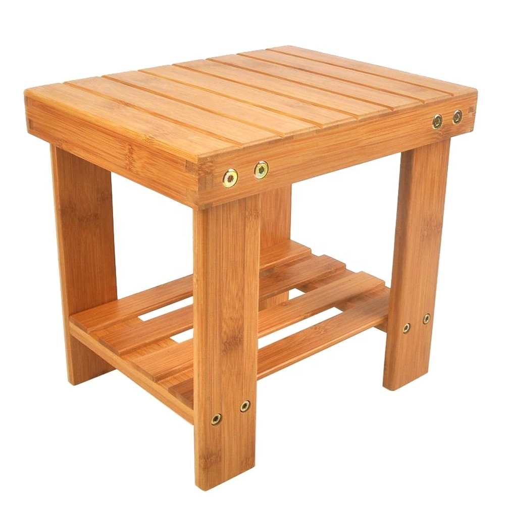 Wooden Bathroom Shower Stool Bench Foot Rest Stool Bamboo Step Stool for Kids, Adult