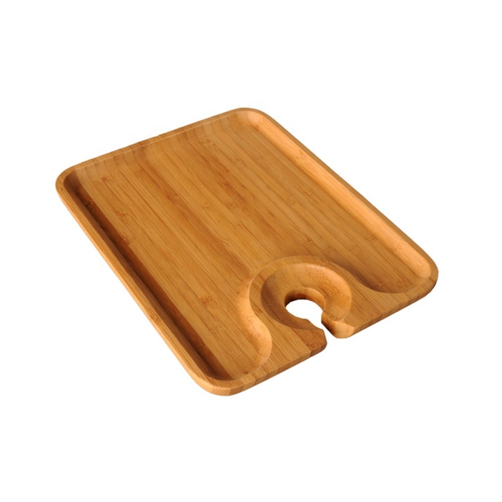 Square Bamboo Plates Appetizer Plates Cheese Board Party Plates with Wine Glass Holder