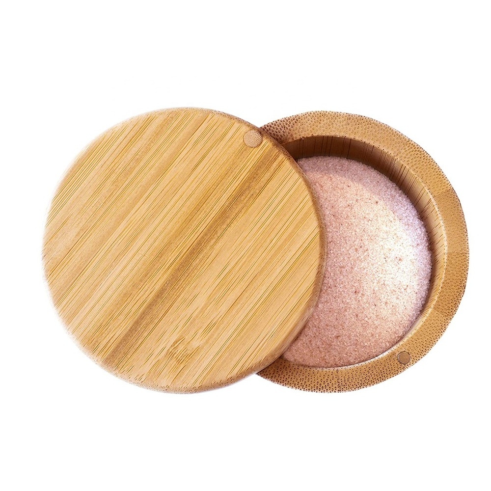 Wooden Spice Box Pepper and Salt Cellar Bamboo Spice Container with Magnetic Swivel Lid