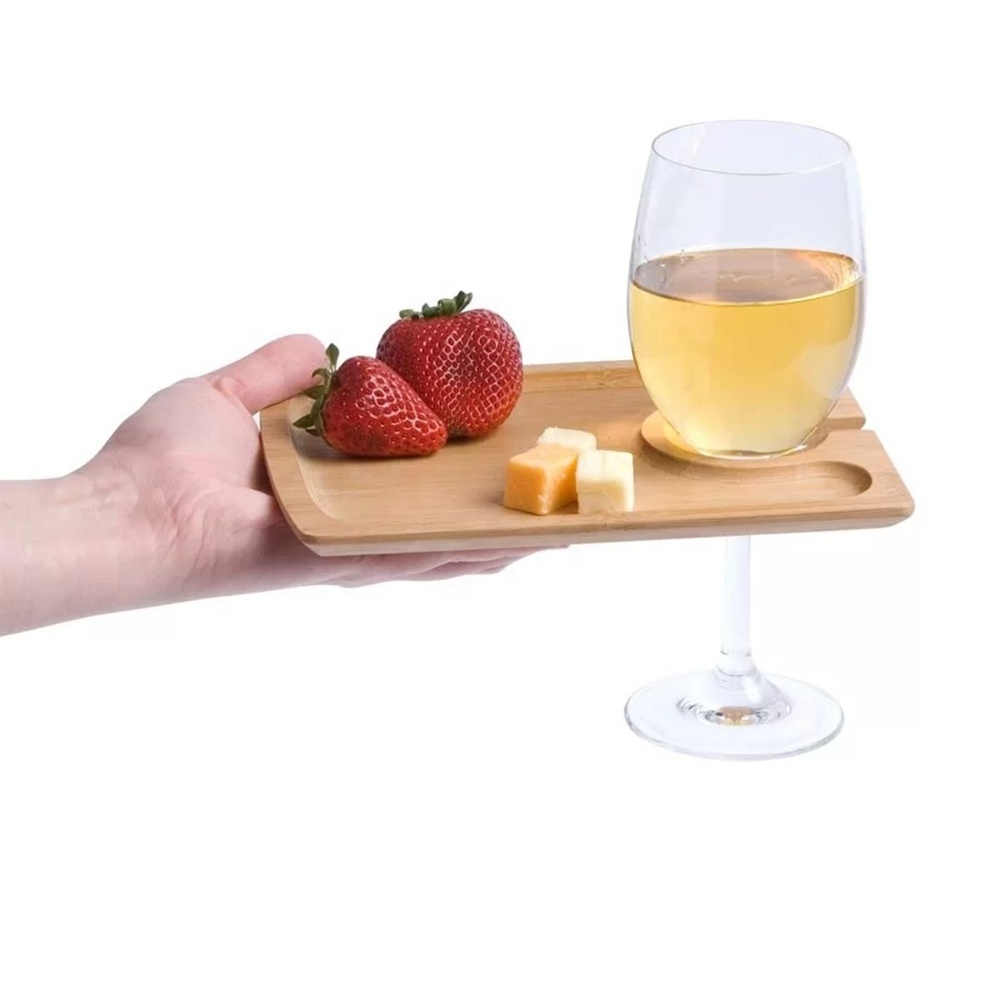 Square Bamboo Plates Appetizer Plates Cheese Board Party Plates with Wine Glass Holder