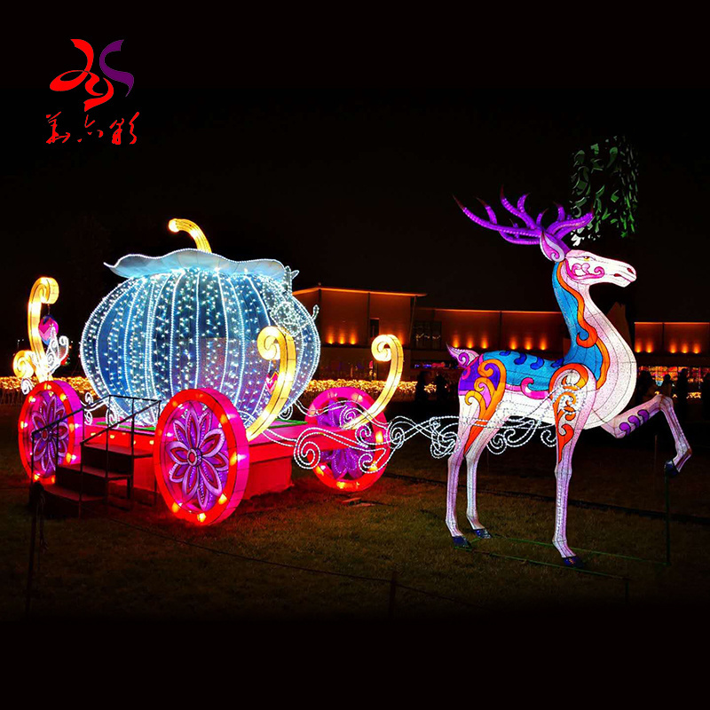 outdoor customized iron frame  3D motif light animal reindeer with sled Christmas motif lights for Christmas decorations