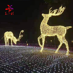 outdoor large  giant Christmas decoration plush life size LED santa sleigh 3d reindeer motif light antlers for cars manufacturer