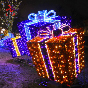 Commercial Outdoor Christmas Yard Park Garden Decoration Illuminated LED 3D Navidad Gift Box Motif Lights