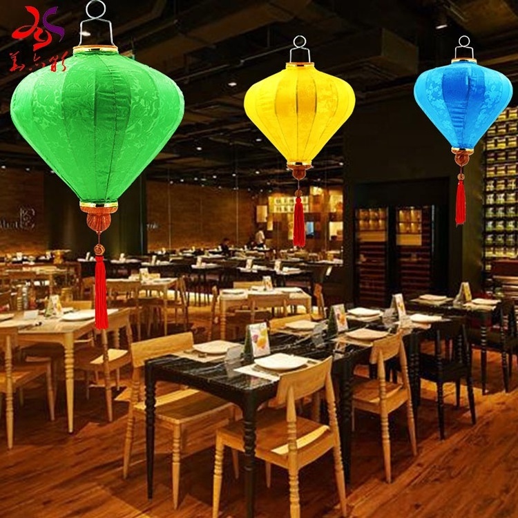 outdoor halloween decorative stainless steel garden metal led japanese chinese vietnamese hoi an festival cloth silk lanterns