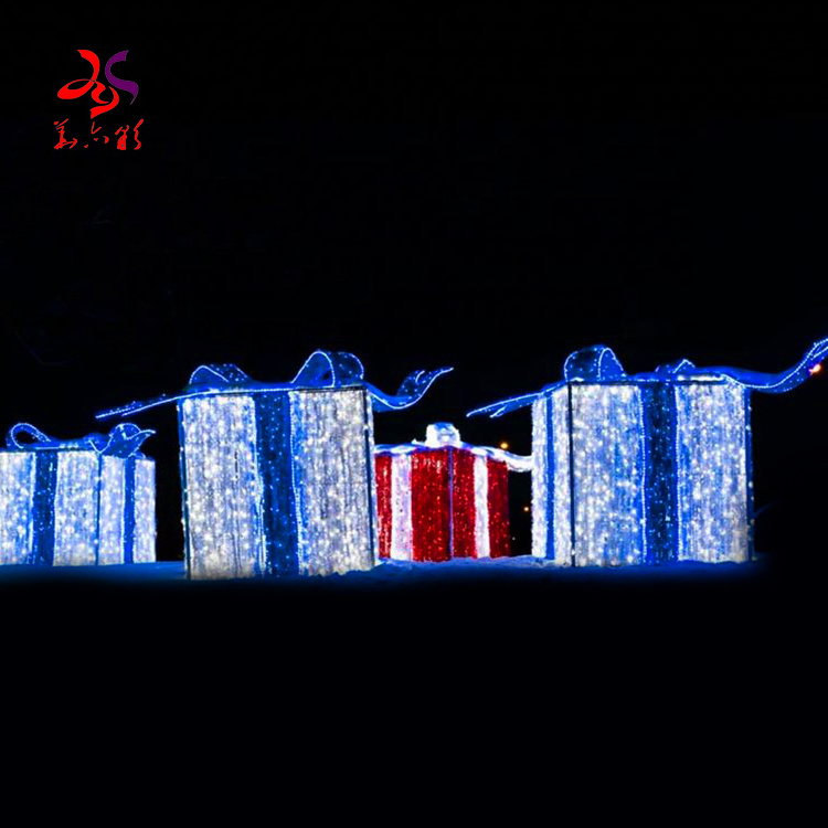 Commercial Outdoor Christmas Yard Park Garden Decoration Illuminated LED 3D Navidad Gift Box Motif Lights