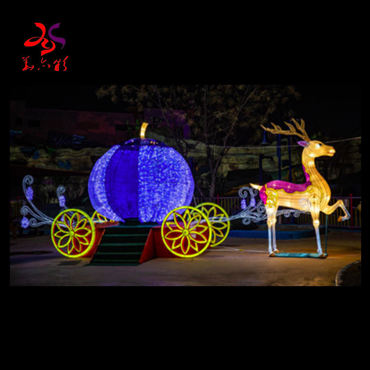 outdoor customized iron frame  3D motif light animal reindeer with sled Christmas motif lights for Christmas decorations