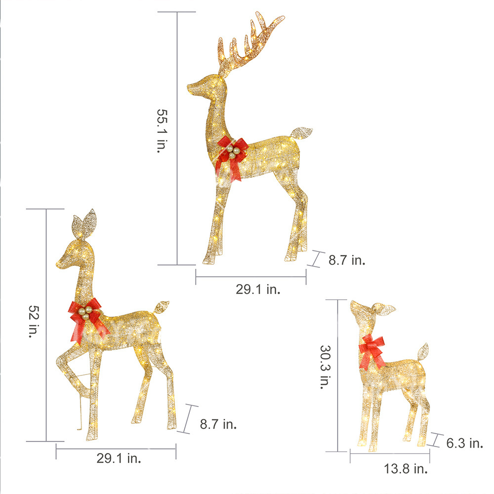 Hot Sale Christmas decoration in stock Waterproof Outdoor Indoor LED Christmas Reindeer Family Motif Light Set