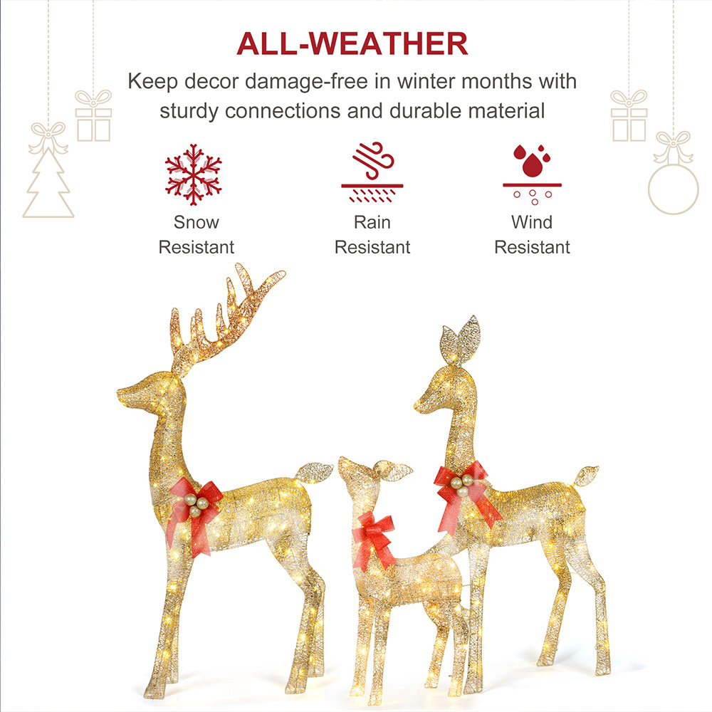 Hot Sale Christmas decoration in stock Waterproof Outdoor Indoor LED Christmas Reindeer Family Motif Light Set