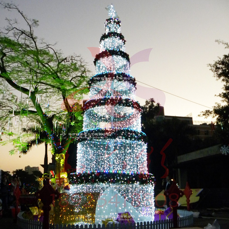 Christmas ornament lights in the snow Street Decorative 3D Sculpture Glitter Lighted Tree With Sparkling Star LED Light