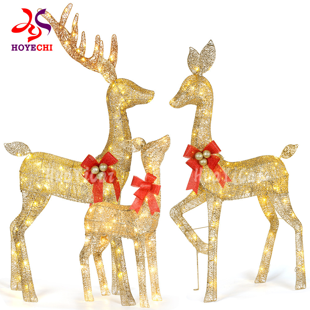 Hot Sale Christmas decoration in stock Waterproof Outdoor Indoor LED Christmas Reindeer Family Motif Light Set