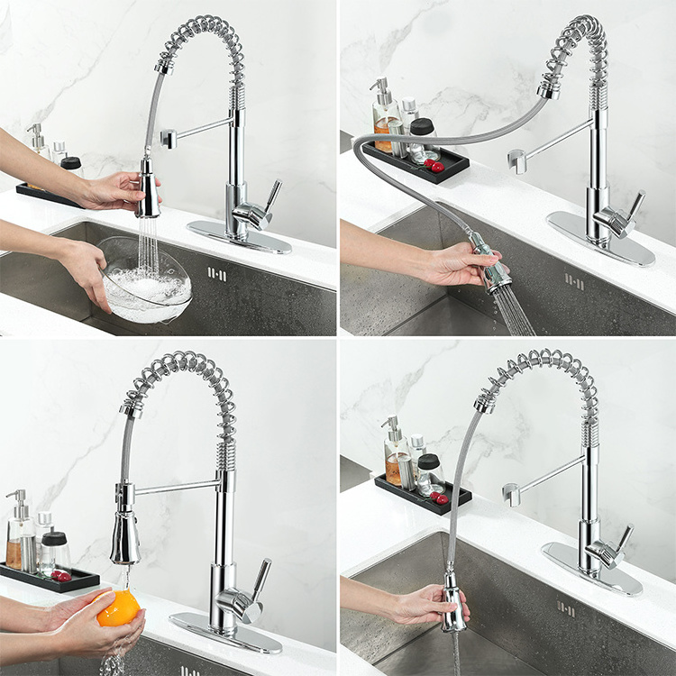 Huayi Chrome Single Lever Sink Mixer Tap Kitchen Faucets with Spring Pull Down Sprayer