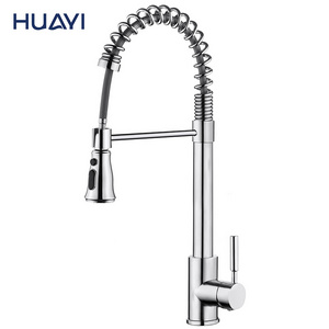 Huayi Chrome Single Lever Sink Mixer Tap Kitchen Faucets with Spring Pull Down Sprayer