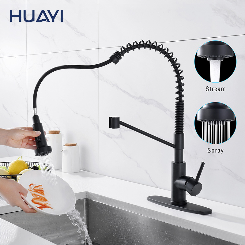 Huayi Stainless Steel Sink Tap Black Commercial Kitchen Faucet with Pull Down Sprayer