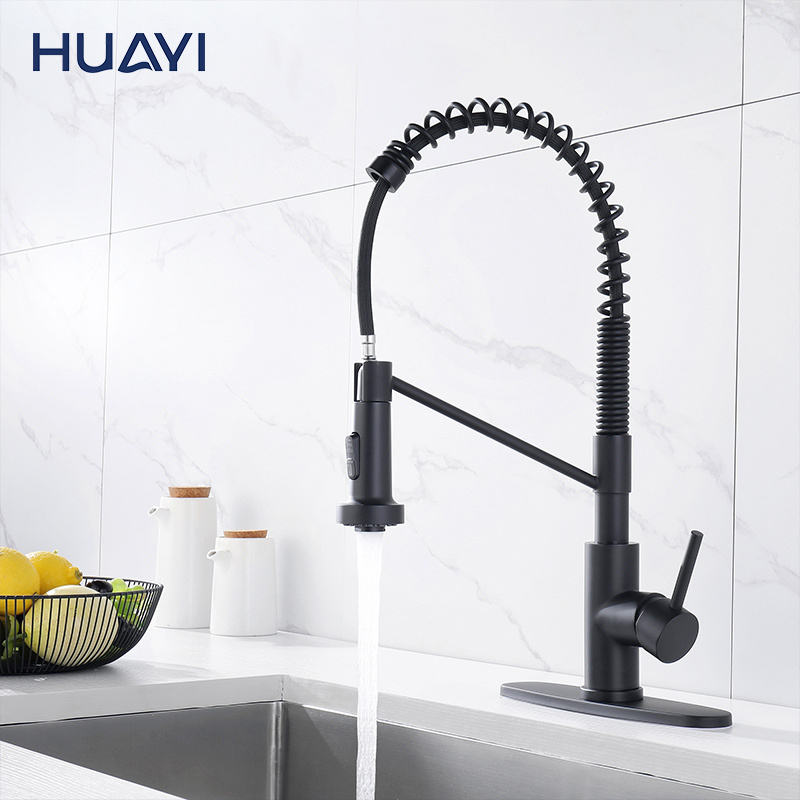 Huayi Stainless Steel Sink Tap Black Commercial Kitchen Faucet with Pull Down Sprayer