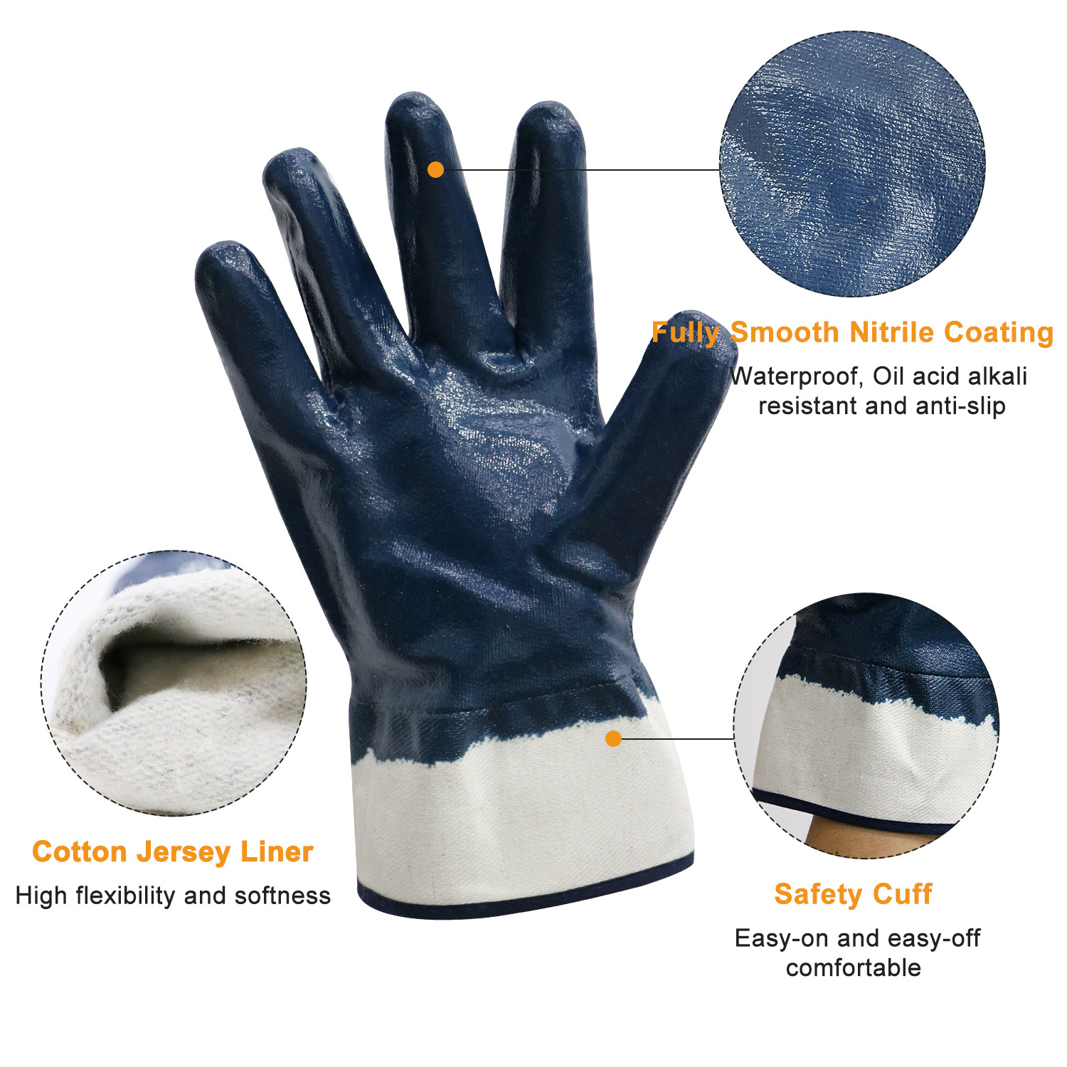 Jersey Liner Shell Fully Nitrile Coated Oilfield Working Glove Labor Protection Oil Resistant Nitrile Heavy Duty Safety Gloves