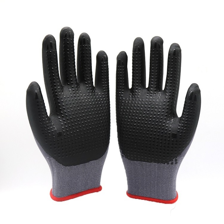 15 Gauge Nylon Spandex Foam Nitrile Coated Glove with Nitrile Dots High Flex Hand Safety Gloves Working Gloves Manufacturer