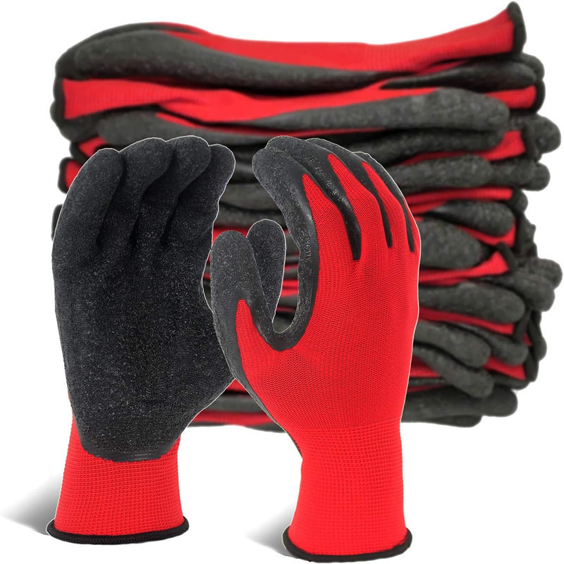 Anti slip guantes de latex coated firm grip rubber coated work gloves crinkle latex dipped construction gloves