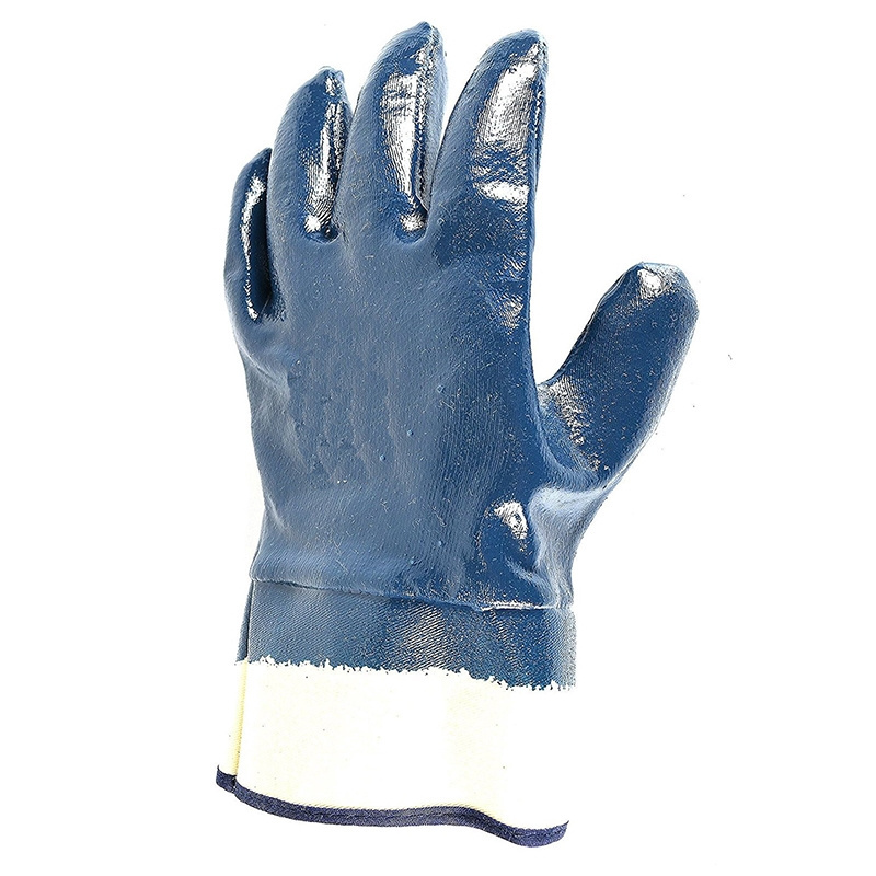 Acid Alkali Oil Gas Resistant Nitrile Fully Coated Heavy Duty Industrial Safety Gloves Blue Nitrile Waterproof Safety Cuff Work