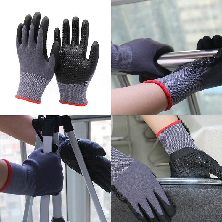 15 Gauge Nylon Spandex Foam Nitrile Coated Glove with Nitrile Dots High Flex Hand Safety Gloves Working Gloves Manufacturer