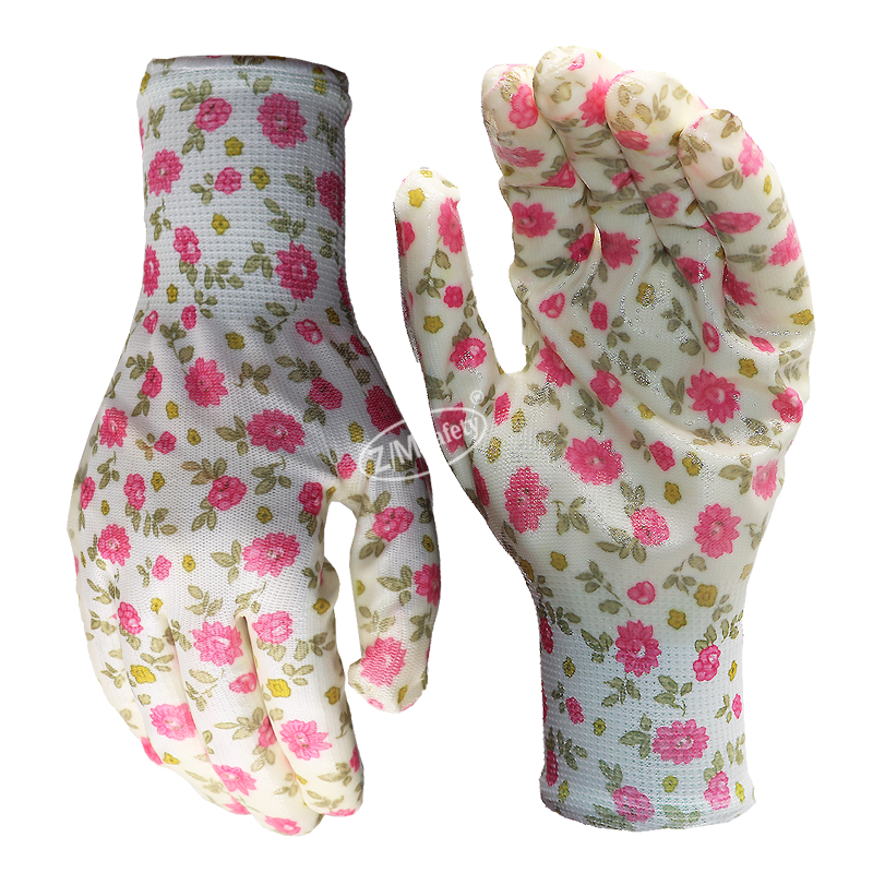 Flower Pattern liner Nitrile Coated Oil Resistant Safety Hand Protection Garden Gloves