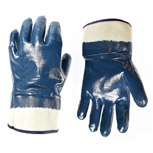 Acid Alkali Oil Gas Resistant Nitrile Fully Coated Heavy Duty Industrial Safety Gloves Blue Nitrile Waterproof Safety Cuff Work