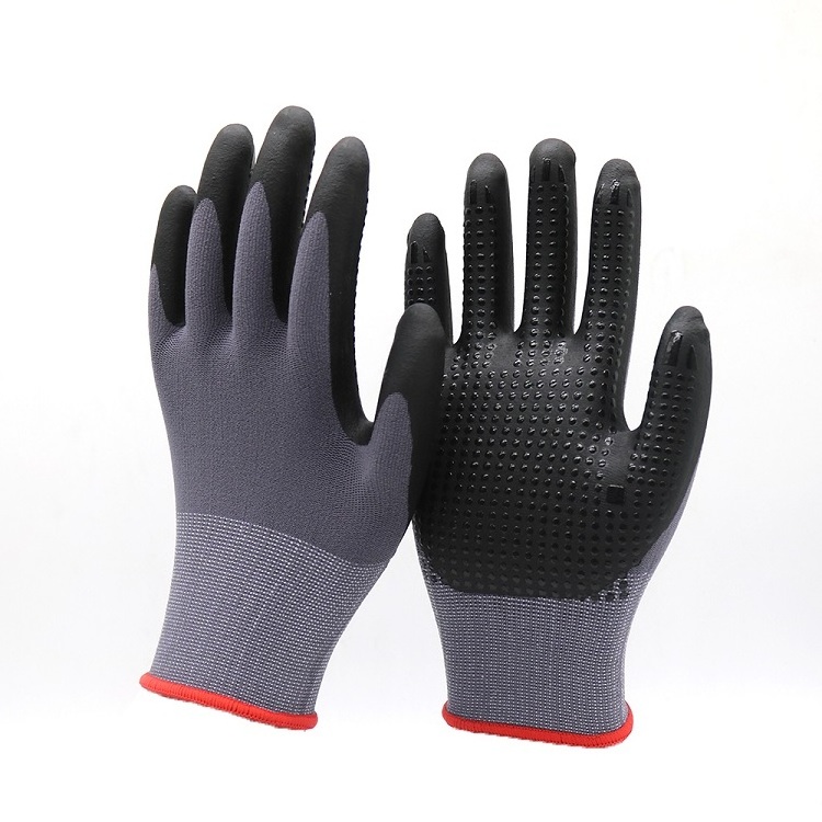 15 Gauge Nylon Spandex Foam Nitrile Coated Glove with Nitrile Dots High Flex Hand Safety Gloves Working Gloves Manufacturer