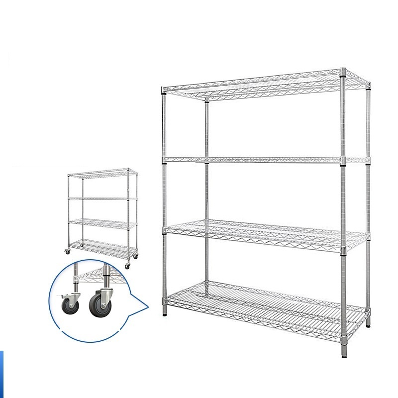 Custom metal mesh shelves with wheels stainless steel storage rack multi-layer mobile display rack/3-5layer