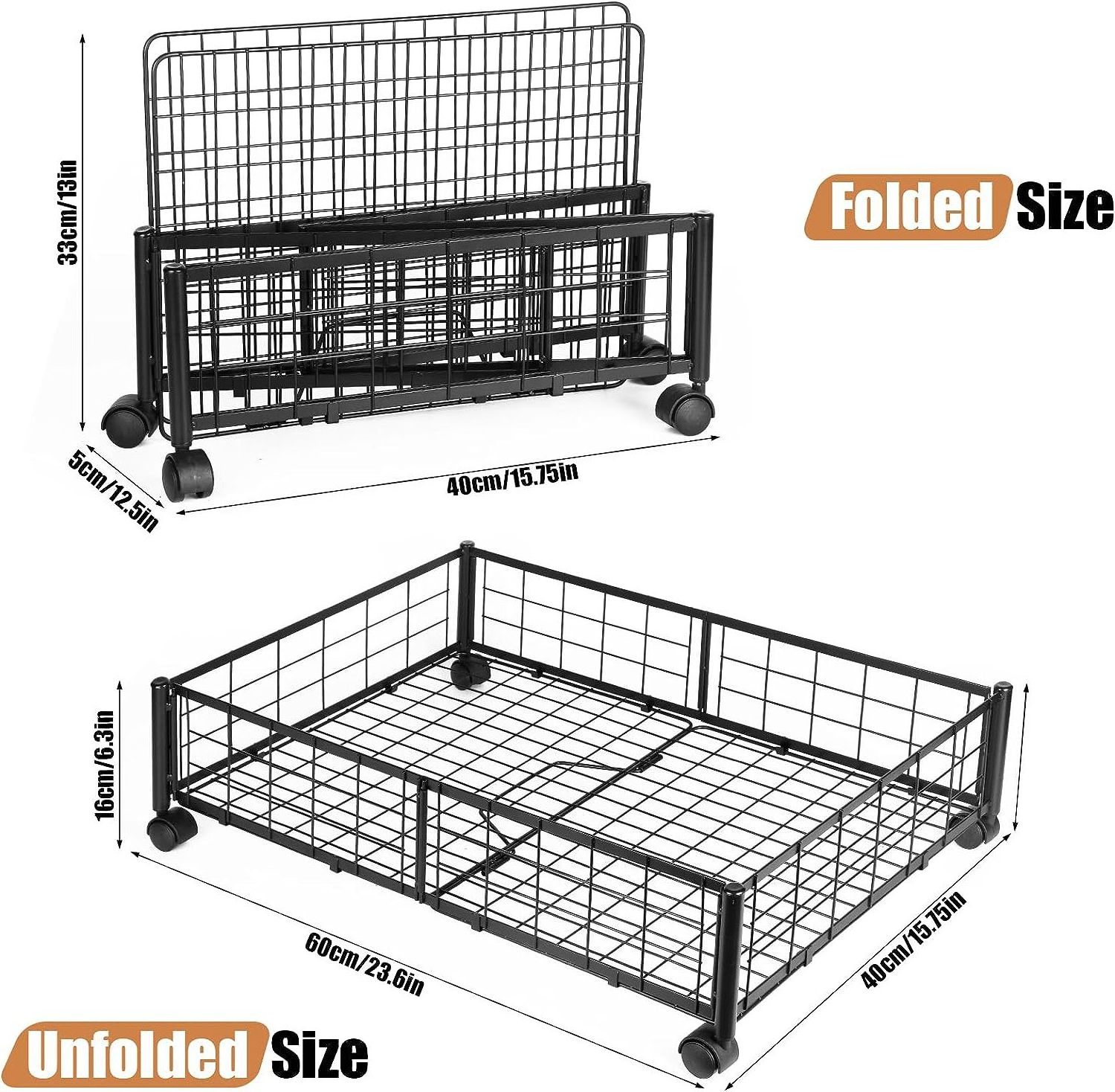 Custom metal under bed storage rack Bedroom removable wheel folding storage rack Clothes shoes