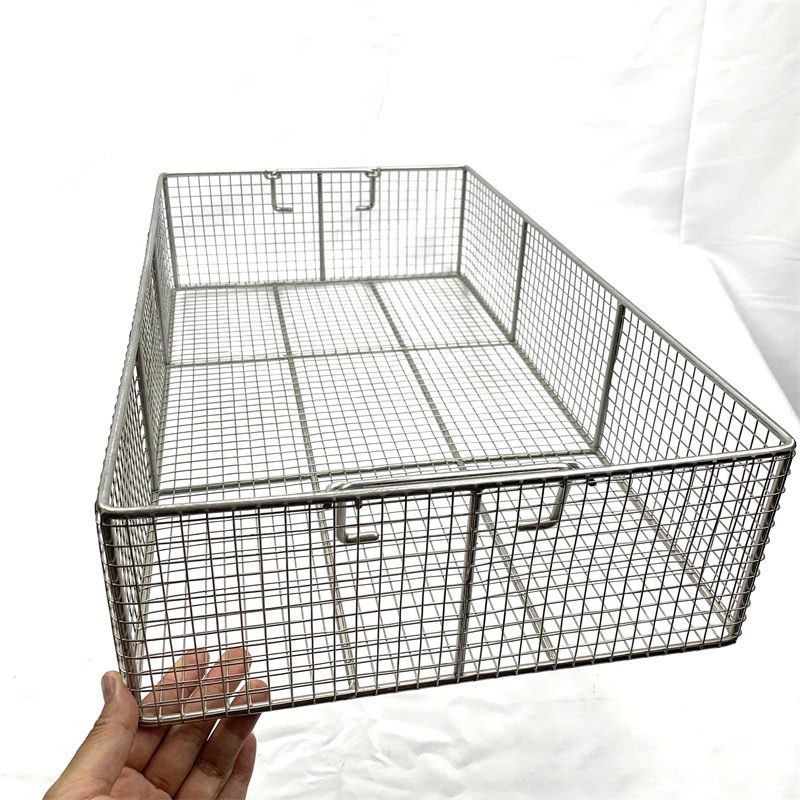 OEM metal wire shelf/Processing custom 304 stainless steel mesh basket industrial equipment cleaning metal disinfection basket