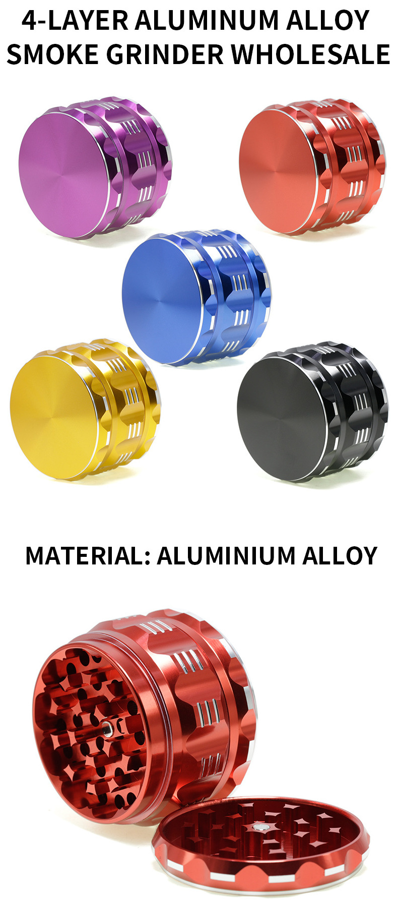 Wholesale OEM/ODM custom logo 4-layer aluminum alloy premium tobacco herb grinder