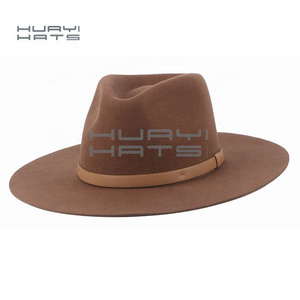 Huayi brand Fashion  Winter Spring Wide Brim Men Somerero 100% Australia Wool Felt Fedora Hats Big Hats Brown Blank