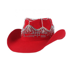 HUAYIHATS   fashion winter cowboy hats 100% Australia wool felt red cowgirl hats