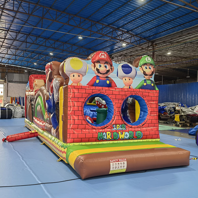 Custom PVC Outdoor Inflatable Fun City Cartoon Theme Bouncer Jumping Super Mario Bouncy Castle With Dry Slide For Sale