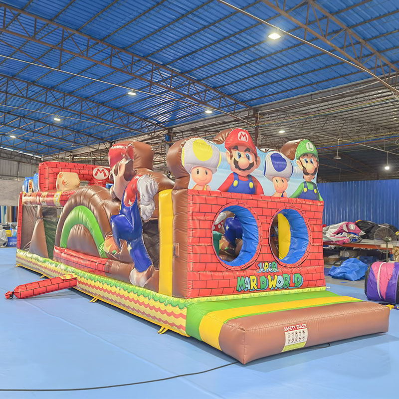 Custom PVC Outdoor Inflatable Fun City Cartoon Theme Bouncer Jumping Super Mario Bouncy Castle With Dry Slide For Sale