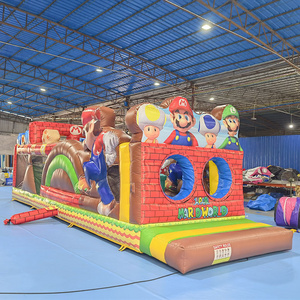 Custom PVC Outdoor Inflatable Fun City Cartoon Theme Bouncer Jumping Super Mario Bouncy Castle With Dry Slide For Sale