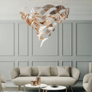 Indoor Decoration Glass Leaf Light Hall Hotel Lobby Living Room Custom Project Large Chandelier