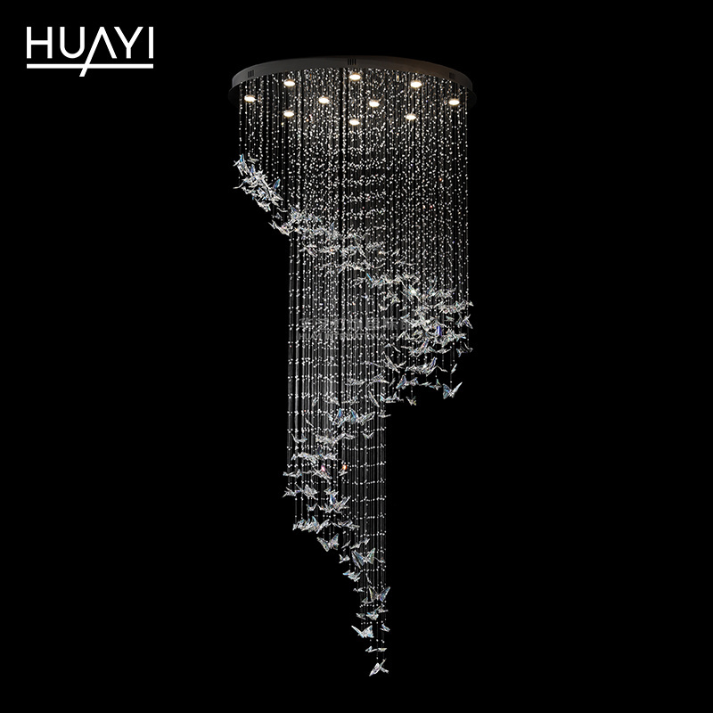 Modern Pendant Ceiling Lamps Butterfly LED Crystal Staircase Chandelier Lights Hanging Light Fixture For Living Room