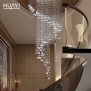 Modern Pendant Ceiling Lamps Butterfly LED Crystal Staircase Chandelier Lights Hanging Light Fixture For Living Room