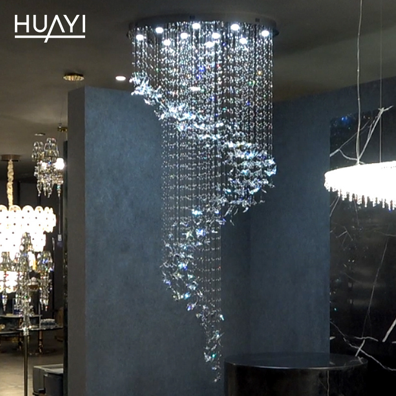 Modern Pendant Ceiling Lamps Butterfly LED Crystal Staircase Chandelier Lights Hanging Light Fixture For Living Room