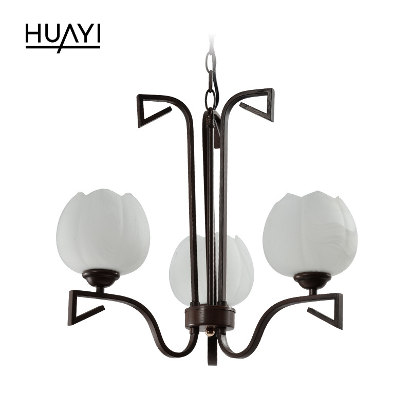 HUAYI Modern Wrought Iron Chandelier Hanging Pendant Light Glass Bulb Bowl Shade Kitchen Chandelier