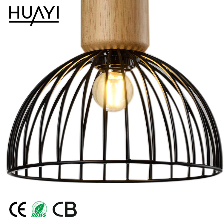 HUAYI Nordic Style Black Modern Wooden 60W E27 LED Pendant Light Fixture