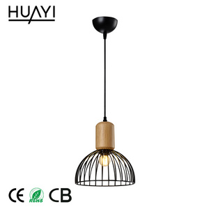 HUAYI Nordic Style Black Modern Wooden 60W E27 LED Pendant Light Fixture