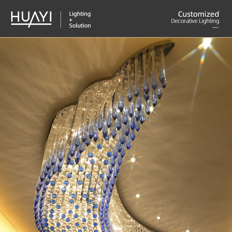 Project Customized Pendant Light Chrome Hotel Lobby Modern Luxury Bule Glass Crystal Chandeliers Ceiling Luxury Chandelier