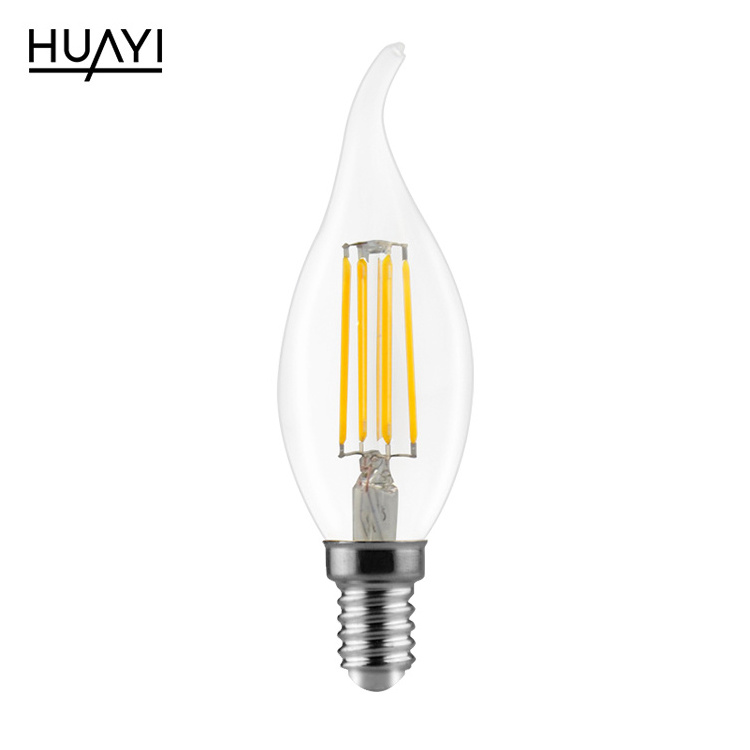 HUAYI Zhongshan Wholesale e27 e14 4 6 Watt Indoor Home Clear Amber Led Light Bulbs Clear Led Filament Bulb