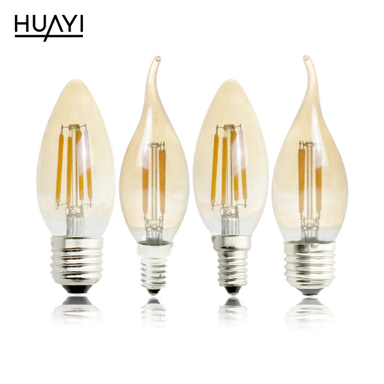 HUAYI Zhongshan Wholesale e27 e14 4 6 Watt Indoor Home Clear Amber Led Light Bulbs Clear Led Filament Bulb