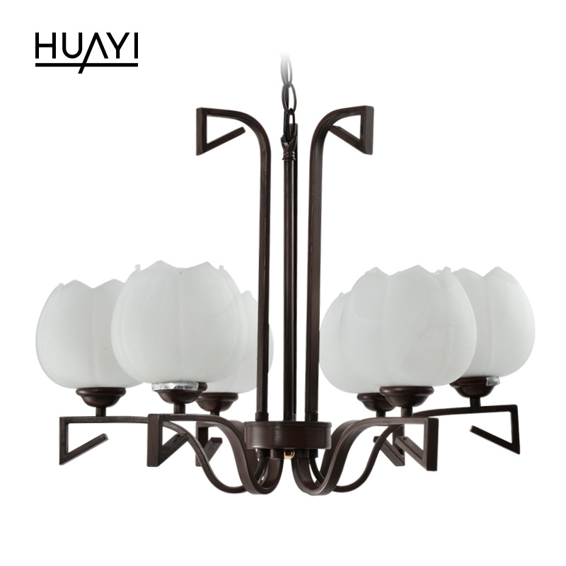 HUAYI Modern Wrought Iron Chandelier Hanging Pendant Light Glass Bulb Bowl Shade Kitchen Chandelier