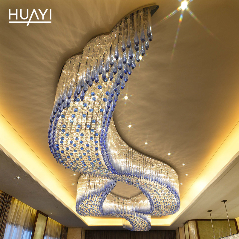 Project Customized Pendant Light Chrome Hotel Lobby Modern Luxury Bule Glass Crystal Chandeliers Ceiling Luxury Chandelier