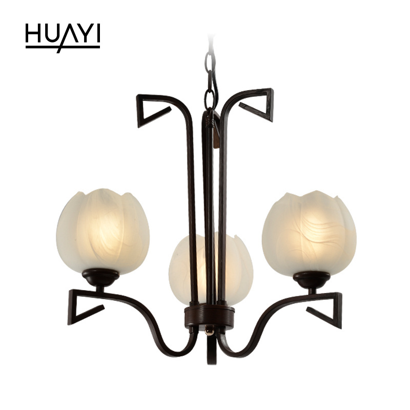 HUAYI Modern Wrought Iron Chandelier Hanging Pendant Light Glass Bulb Bowl Shade Kitchen Chandelier