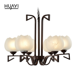 HUAYI Modern Wrought Iron Chandelier Hanging Pendant Light Glass Bulb Bowl Shade Kitchen Chandelier